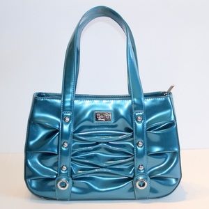 - Beijo Teal Blue Metallic Shoulder Purse Bag EUC